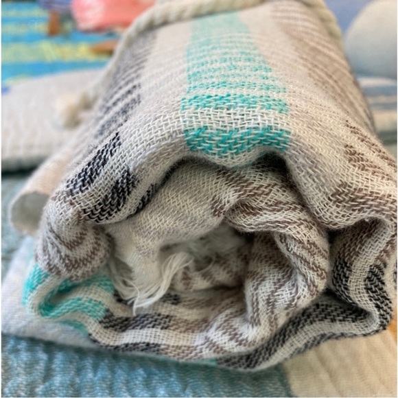 Travel Wrap Blanket Sarong Hand Crafted Loom Weave 2 Side Organic Cotton Aqua - Picture 10 of 16